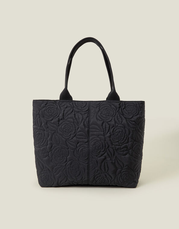 Floral Quilted Nylon Tote Bag, , large