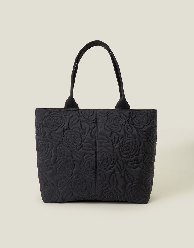 Floral Quilted Nylon Tote Bag, , large