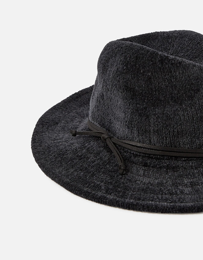 Chenille Packable Fedora Hat, Black (BLACK), large