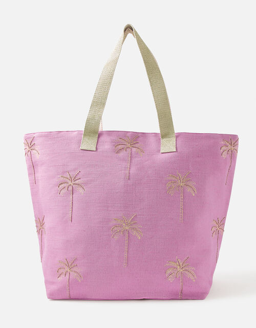 Paradise Palm Embroidered Tote Bag, Pink (PINK), large