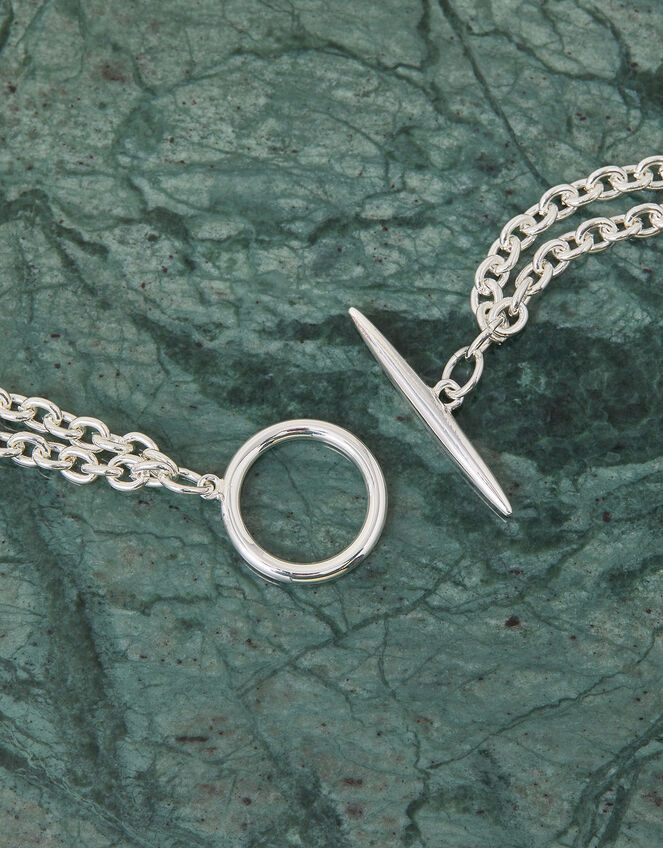 Sterling Silver-Plated Layer T-Bar Necklace, , large