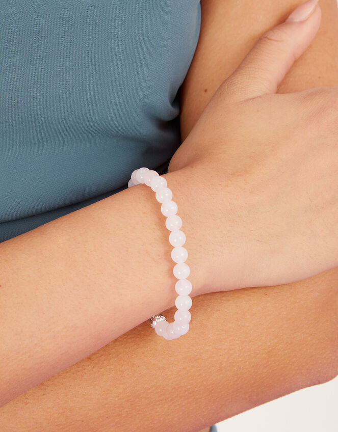 Sterling Silver-Plated Rose Quartz Beaded Bracelet, , large