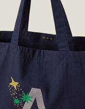 Initial Embroidered Tote Bag, Blue (NAVY), large