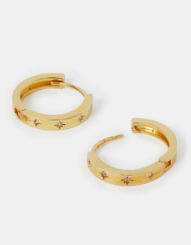 14ct Gold-Plated Chunky Star Etched Hoop Earrings, , large