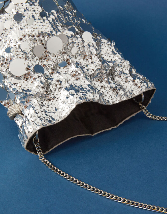 Disco Sequin Drawstring Bag, Silver (SILVER), large