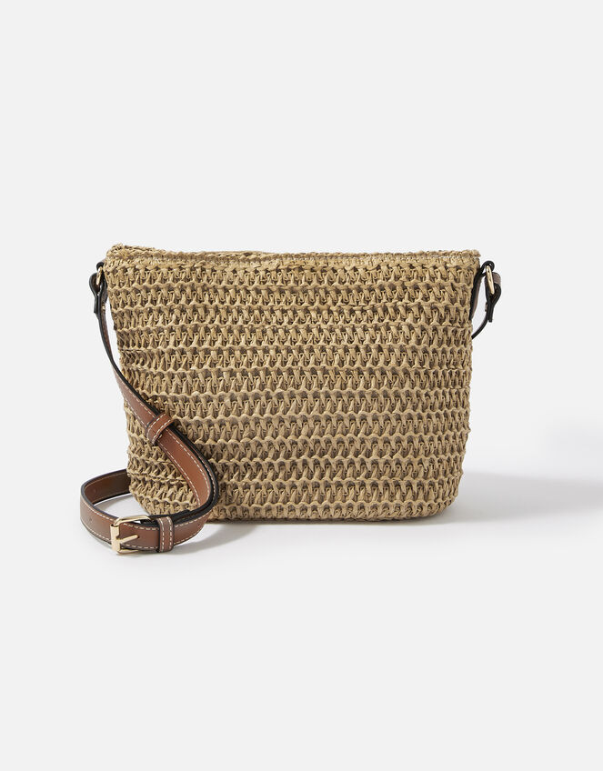 Maeve Raffia Cross-Body Bag, Natural (NATURAL), large