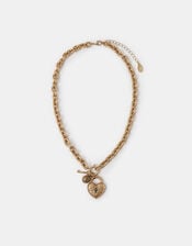 Chunky Heart Padlock Charm Necklace, , large