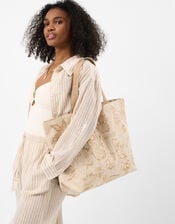 Embroidered Metallic Shopper Bag, , large