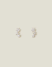 Sterling Silver-Plated Sparkle Flower Climber Earrings, , large