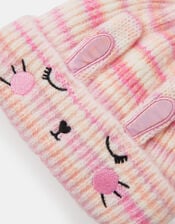 Girls Bunny Stripe Bobble Hat, Multi (PASTEL MULTI), large
