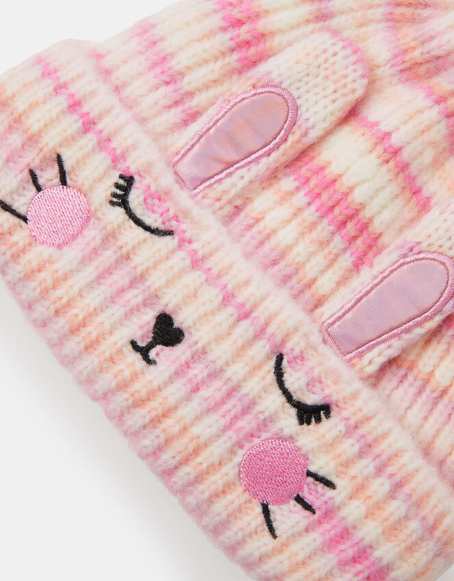 Girls Bunny Stripe Bobble Hat, Multi (PASTEL MULTI), large