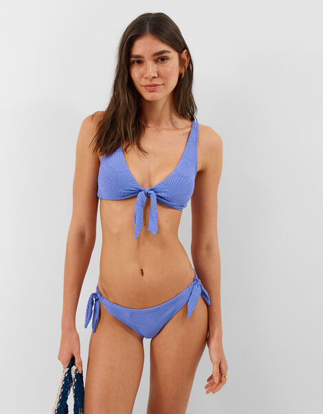 Shell Embossed Tie Side Bikini Bottoms, Blue (BLUE), large
