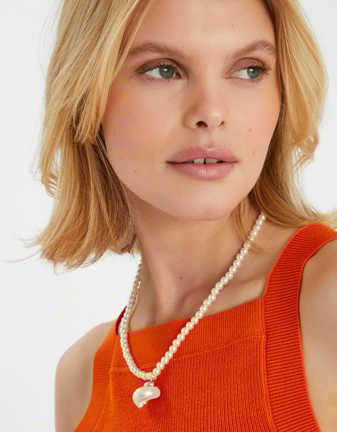 Shell Pendant Pearl Necklace, , large