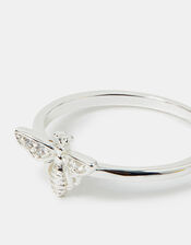 Sterling Silver-Plated Diamante Bee Ring, Silver (ST SILVER), large