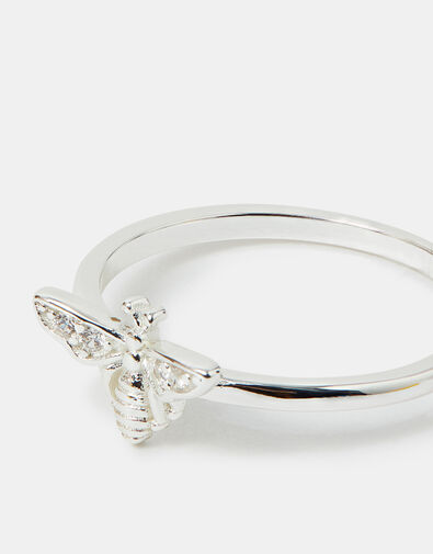 Sterling Silver-Plated Diamante Bee Ring, Silver (ST SILVER), large
