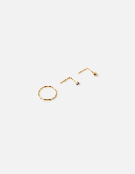 Surgical Steel Nose Stud and Hoop Set of Three Gold, Gold (GOLD), large