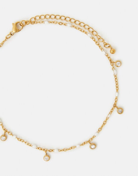 Stainless Steel Diamanté Charm Anklet, , large