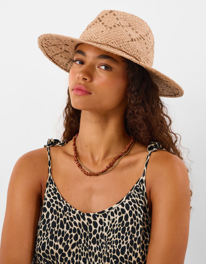 Woven Straw Fedora Hat, , large