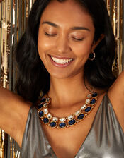 Oval Crystal Statement Necklace, Blue (BLUE), large