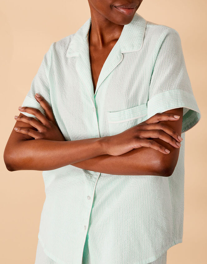 Seersucker Stripe Shorts Pyjama Set, Green (MINT), large
