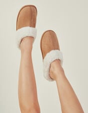 Faux Fur Mule Slippers, Tan (TAN), large