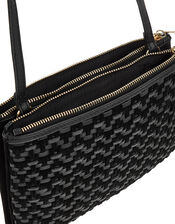 Kristina Woven Leather Cross-Body Bag, Black (BLACK), large