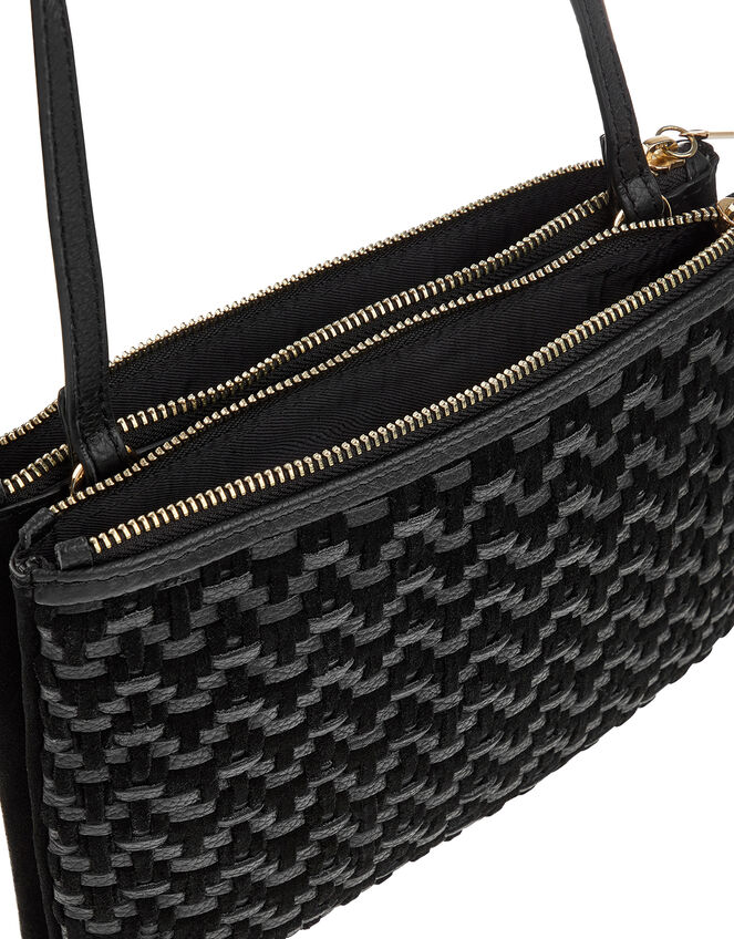 Kristina Woven Leather Cross-Body Bag, Black (BLACK), large