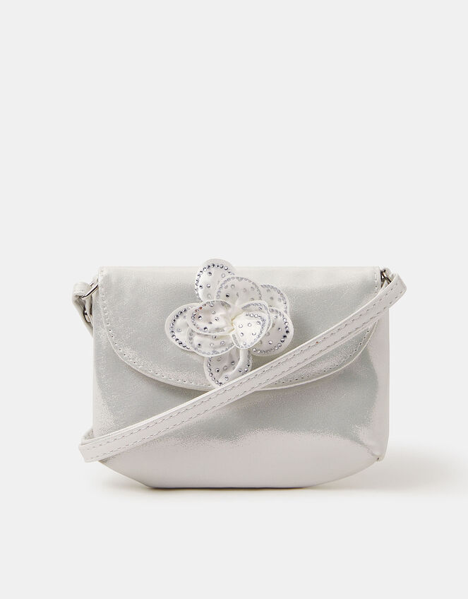 Girls Diamanté Flower Crossbody Bag, , large