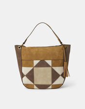 Patchwork Faux Suede Shoulder Bag, , large