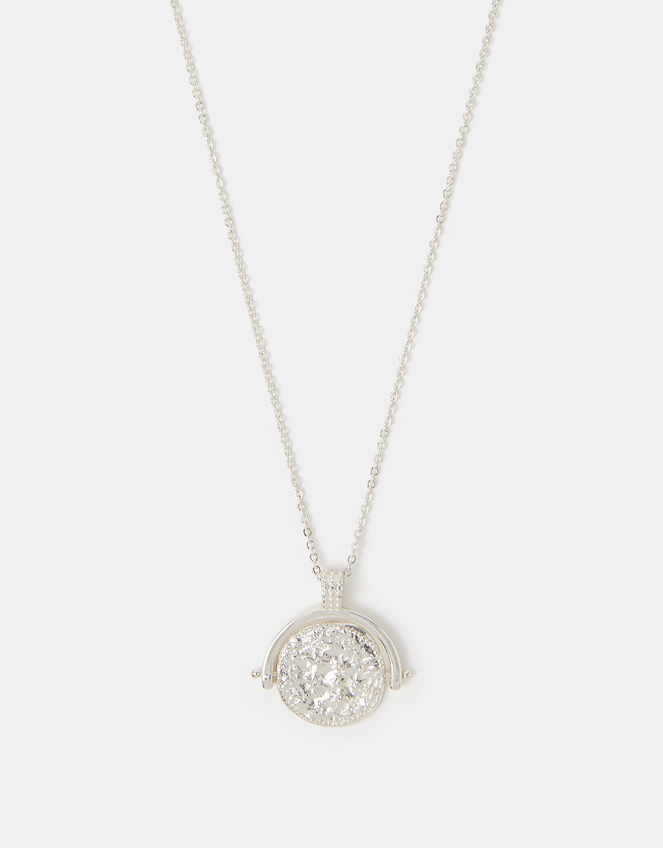 Sterling Silver-Plated Coin Spinner Pendant Necklace, , large