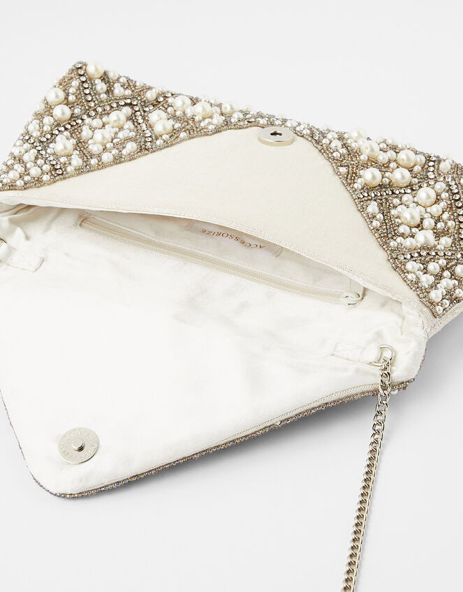 Pearl, Bead and Sequin Envelope Clutch Bag, , large