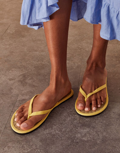 Lemon Embroidered Seagrass Flip Flops Yellow, Yellow (YELLOW), large