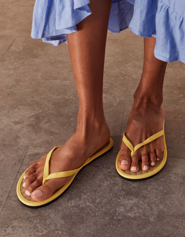 Lemon Embroidered Seagrass Flip Flops, Yellow (YELLOW), large