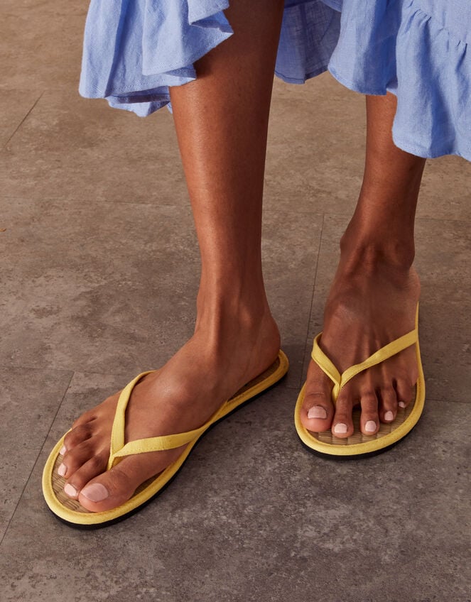 Lemon Embroidered Seagrass Flip Flops, Yellow (YELLOW), large