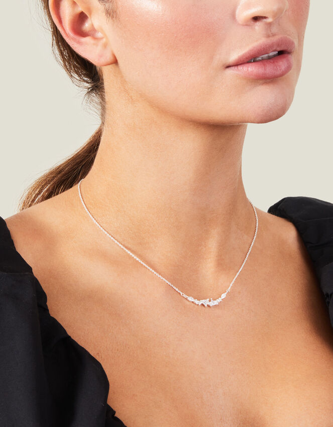 Sterling Silver Cluster Pendant Necklace, , large