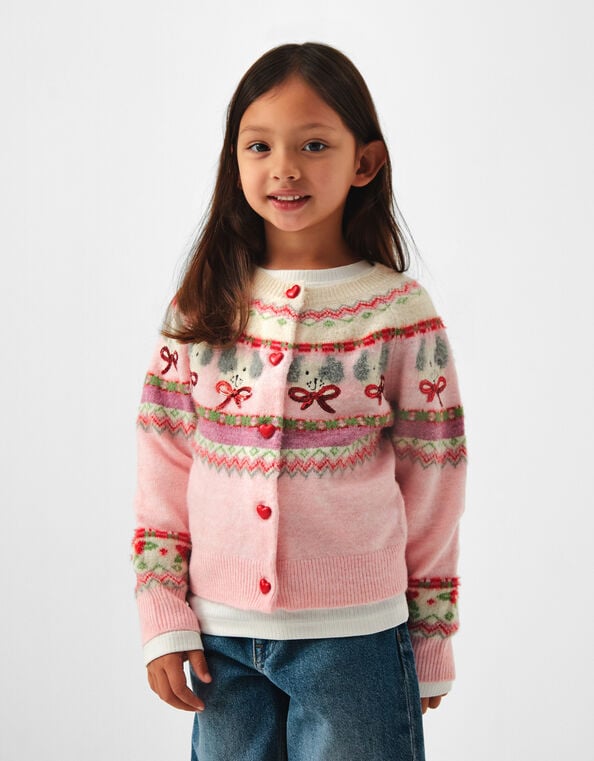 Girls Dog Fair Isle Cardigan, Multi (PASTEL MULTI), large