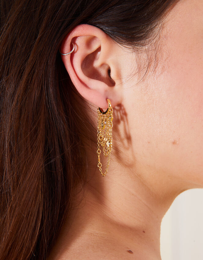 14ct GoldPlated Single Sparkle Chain Hoop Earring Z for Accessorize