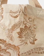 Embroidered Metallic Shopper Bag, , large