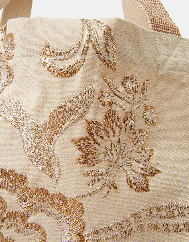 Embroidered Metallic Shopper Bag, , large