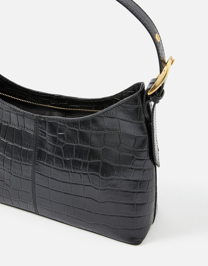 Croc Leather Shoulder Bag, , large