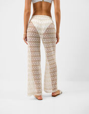 Crochet Wide Leg Beach Trousers, White (WHITE), large