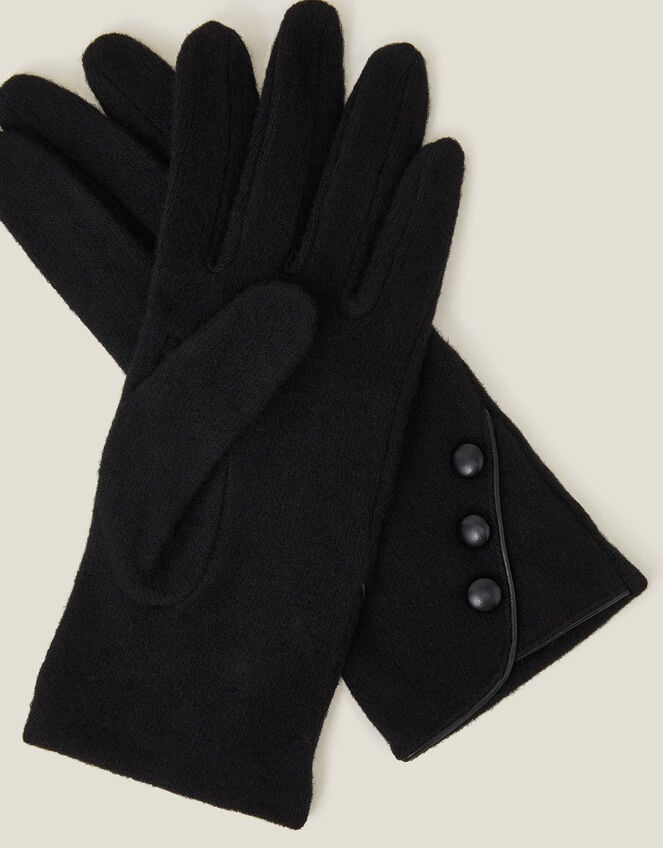 Touchscreen Button Gloves in Wool Blend, Black (BLACK), large