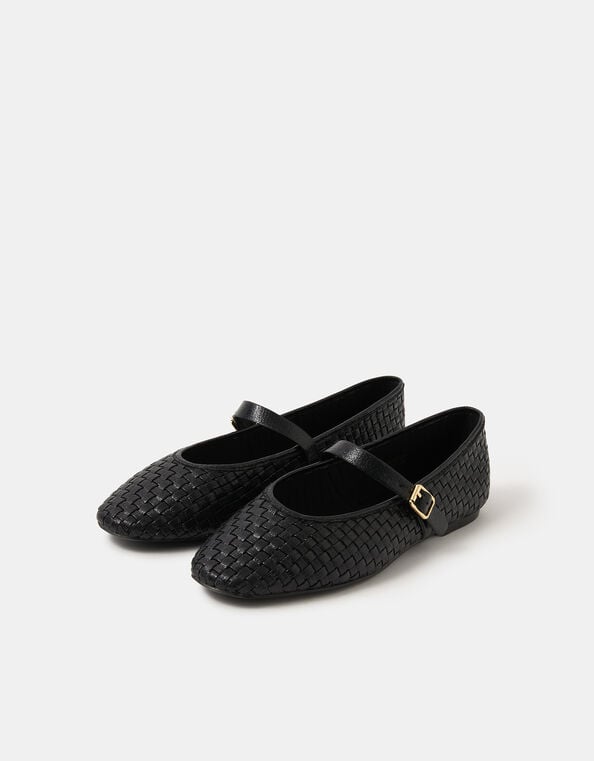 Woven Mary Jane Ballet Flats, Black (BLACK), large