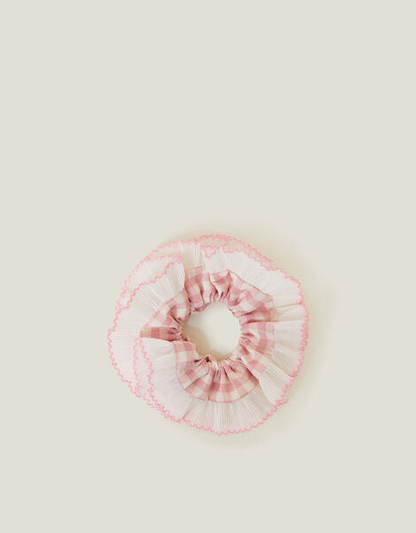 Oversized Gingham Frill Hair Scrunchie Pink, , large