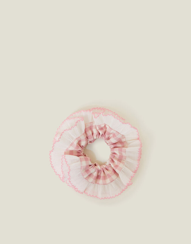Oversized Gingham Frill Hair Scrunchie Pink, , large