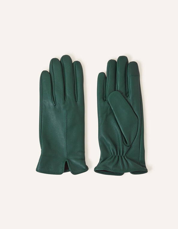 Touchscreen Leather Gloves, Green (GREEN), large