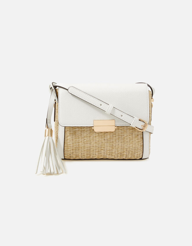 Vanessa Raffia Cross-Body Bag, White (WHITE), large