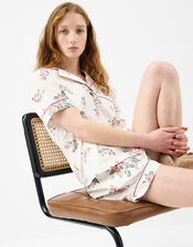 Floral Print Cotton Shorts Pyjamas Set, Ivory (IVORY), large