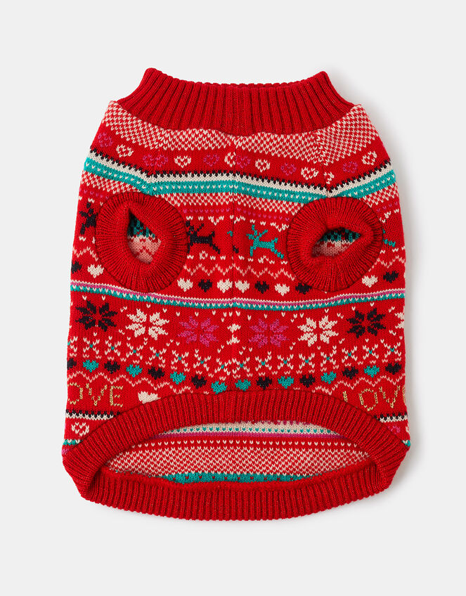 Love Christmas Fair Isle Dog Jumper, Red (RED), large