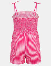 Girls Stripe Daisy Embroidered Playsuit, Pink (PINK), large
